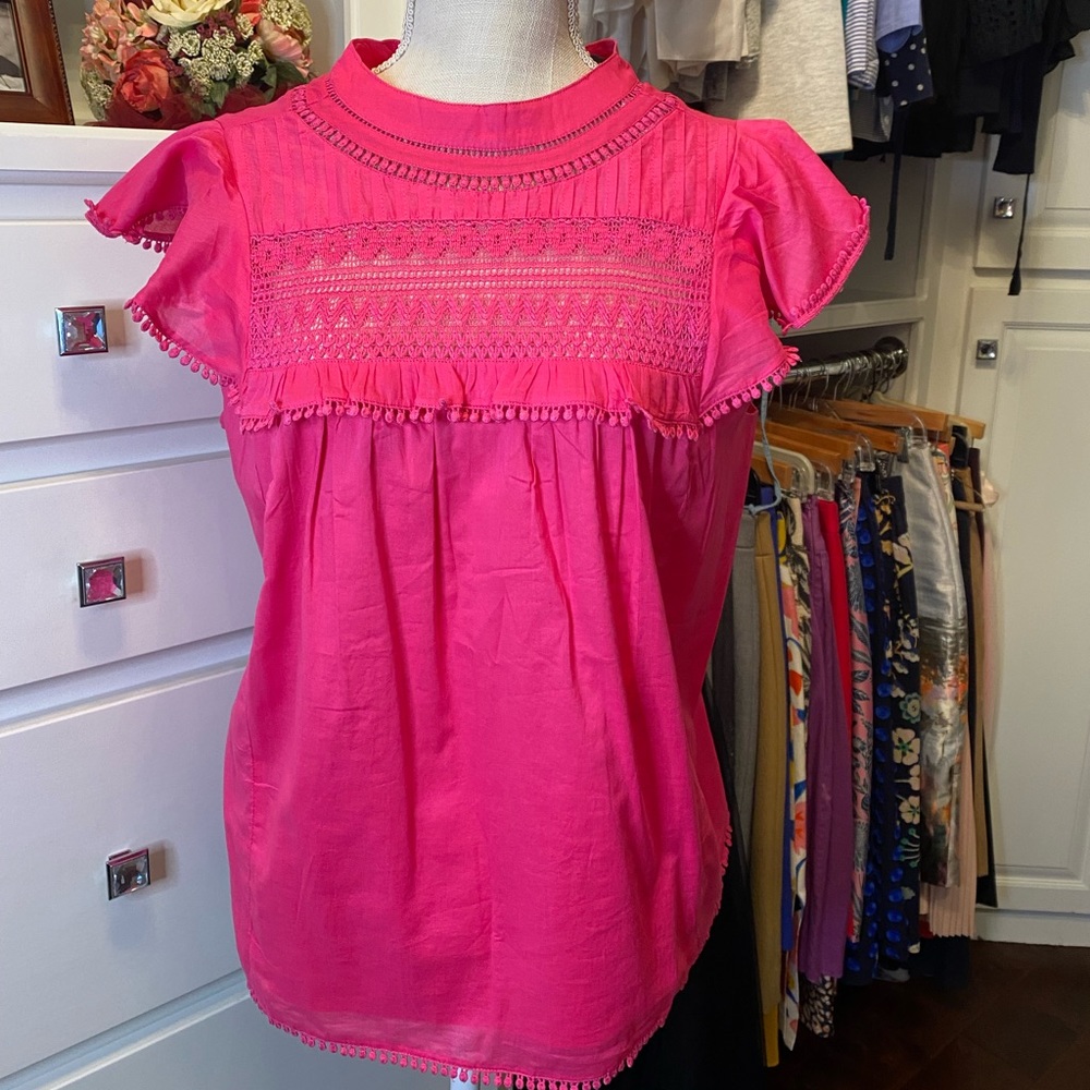 JCrew Bold Pink Crocheted Lace Sleeveless blouse.  Size S. NWT